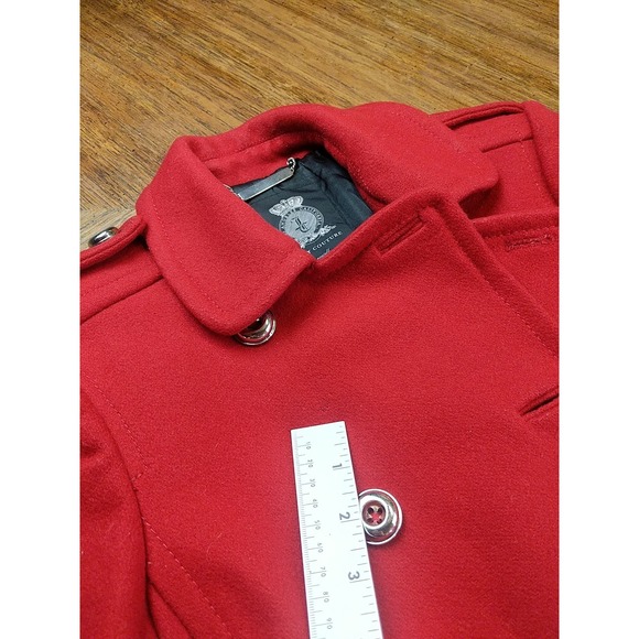 Juicy Couture Coat Size Small Red Italian Wool Jacket Ruffle Trim Pea Coat - Picture 14 of 15